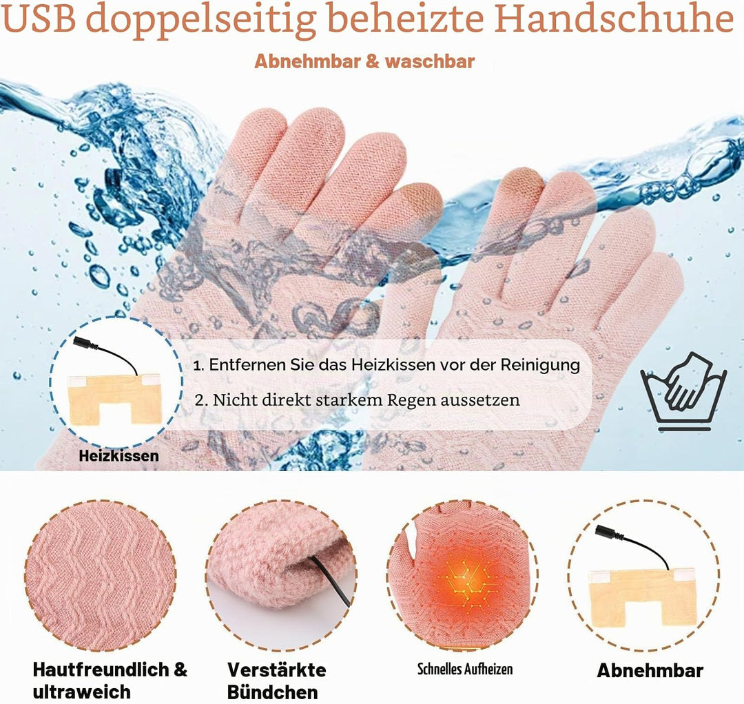 Beheizte Handschuhe mit USB, unter beheizten Handschuhen für Damen, wiederaufladbar, Touchscreen, ru