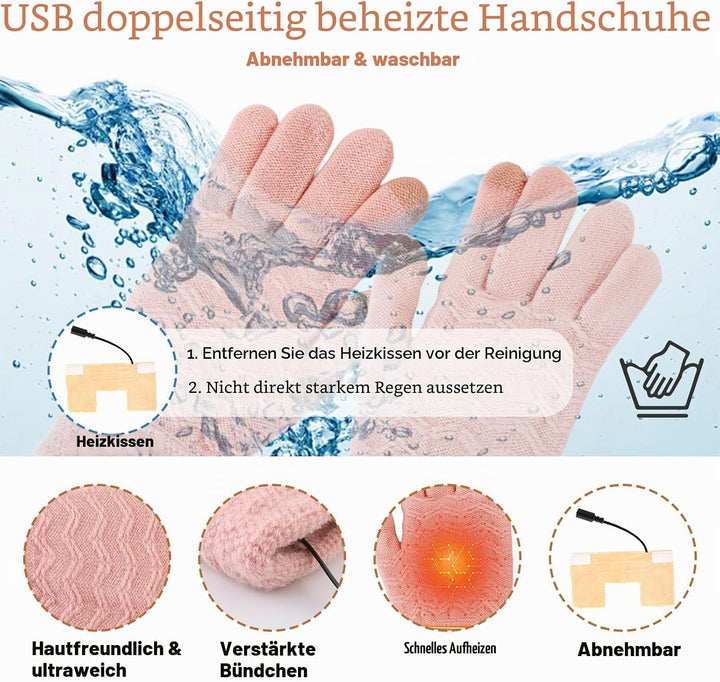 Beheizte Handschuhe mit USB, unter beheizten Handschuhen für Damen, wiederaufladbar, Touchscreen, ru