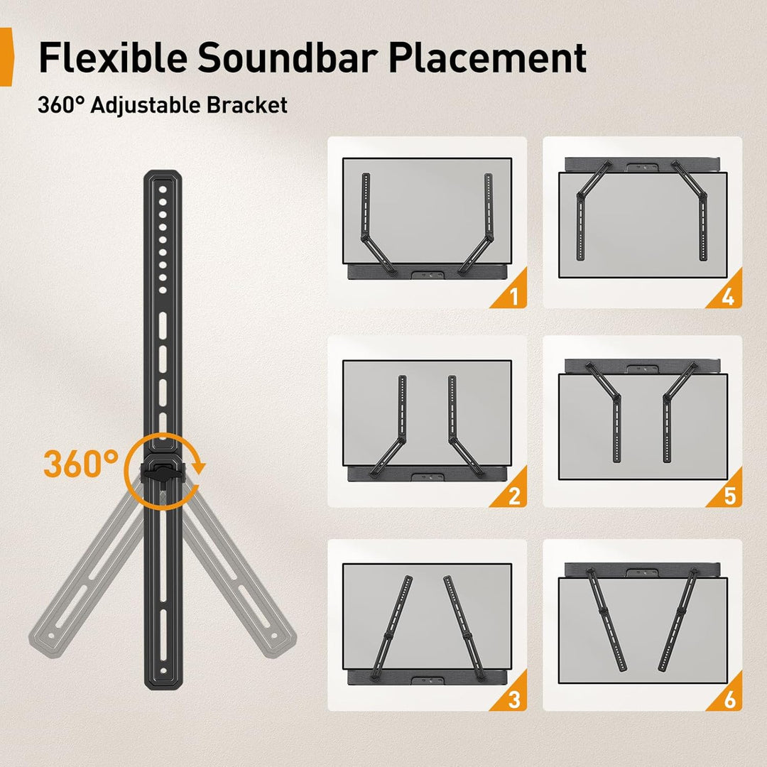 Perlegear Soundbar Halterung, Soundbar Halterung am TV für die Montage über/unter TV bis zu 6.8kg, S