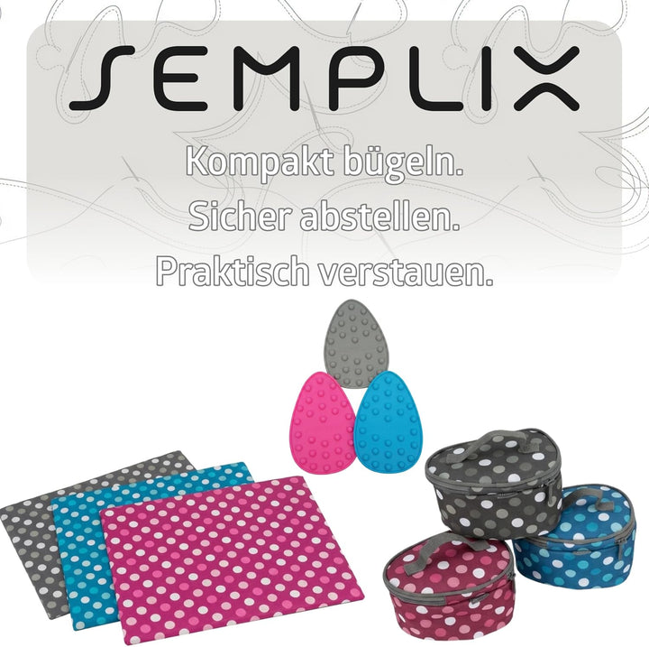 Semplix Bügelset 4-teilig mit Prym Mini-Dampfbügeleisen – Bügelunterlage, Silikonablage & Reisetasch