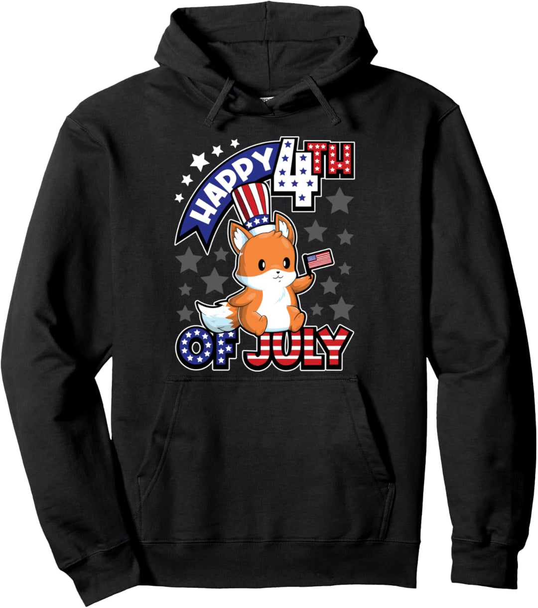 Happy Fourth Of Juli - Patriotische Tiere - Fuchs mit USA-Flagge Pullover Hoodie