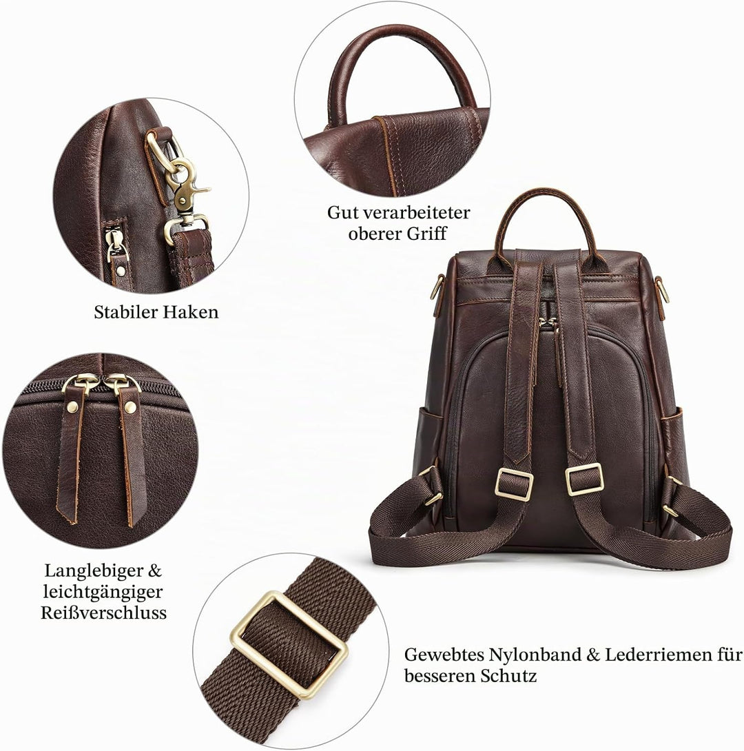 S-ZONE Damen Rucksack Wasserdicht Weiches Echtleder Anti Diebstahl Mode Schultasche Handtasche Casua