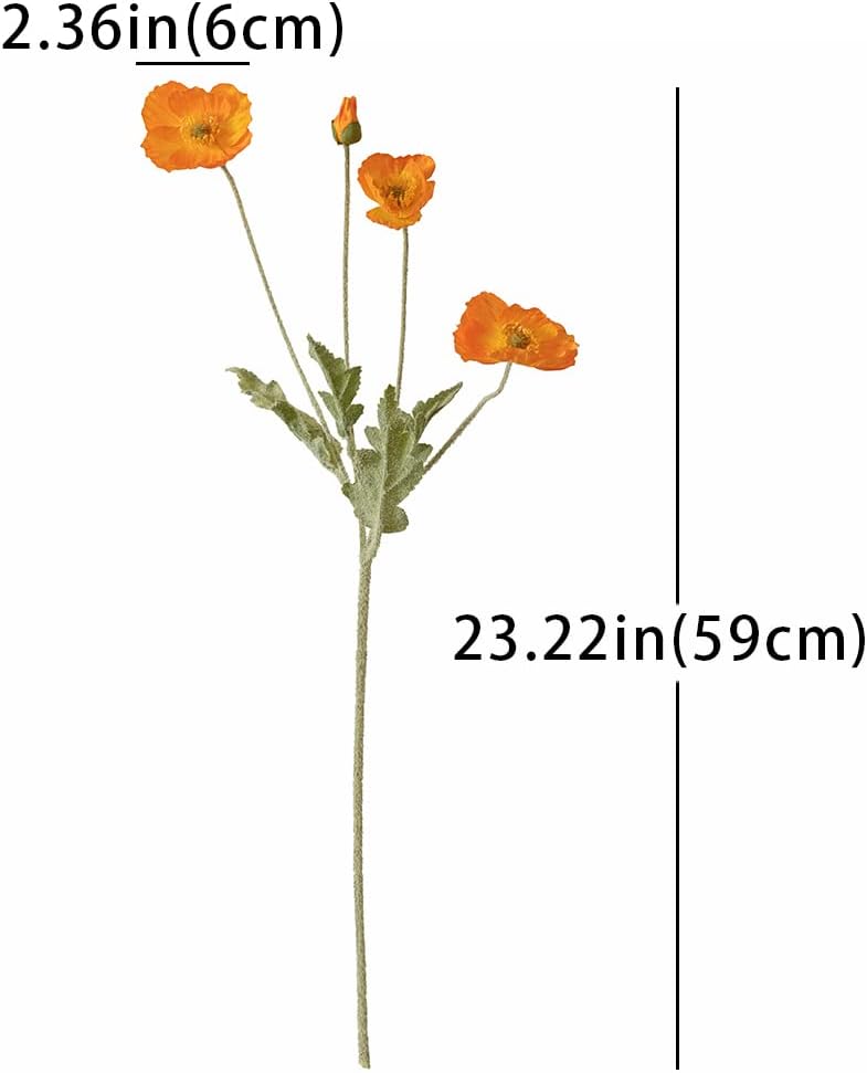 DUYONE Künstliche Mohnblumen-Seide, 6 Stiele, für Heimdekoration, Hochzeitsstrauss, Kunstblumen-Mitt