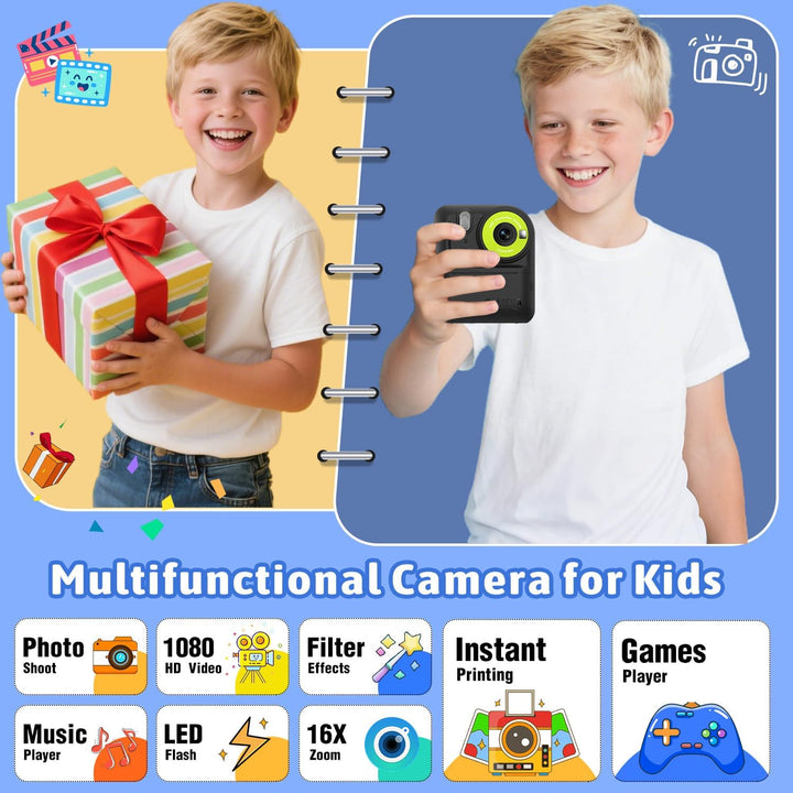 Kinder Sofortbildkamera 1080P HD mit microSD-Karte & Fotopapier – Kinderkamera Digitale Videokamera