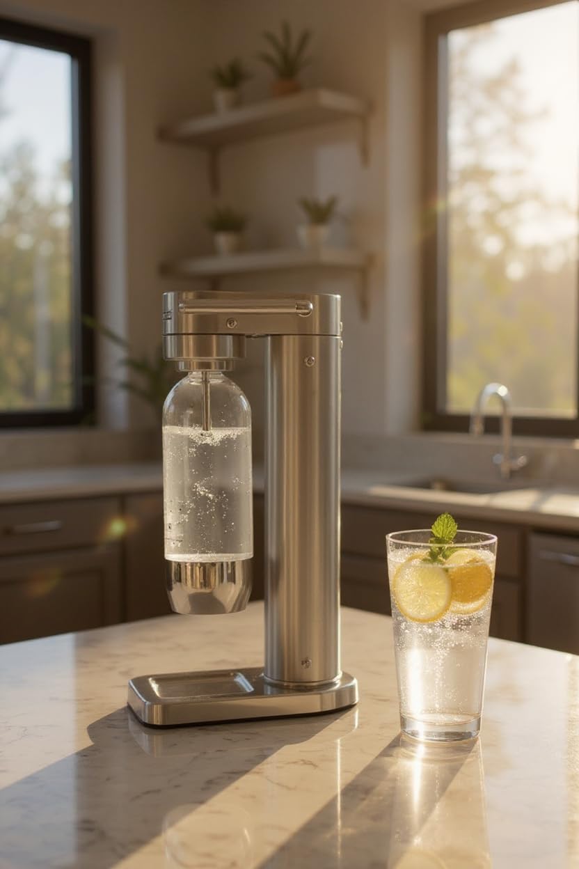 Premium Wassersprudler aus gebürstetem Edelstahl mit 1 x BPA-frei Flaschen SW!ZZ (gebürstetem Edelst