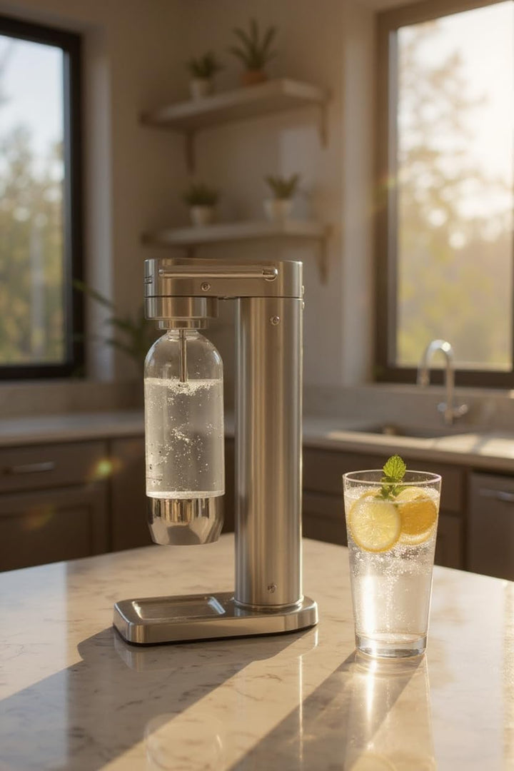 Premium Wassersprudler aus gebürstetem Edelstahl mit 1 x BPA-frei Flaschen SW!ZZ (gebürstetem Edelst