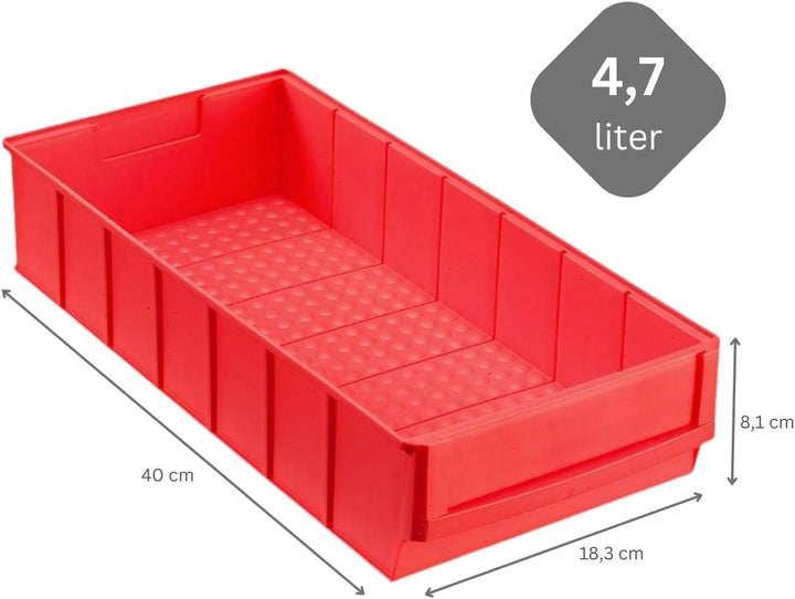 SuperSparSet 24x Rote Industriebox 400 B | HxBxT 8,1x18,3x40cm | 4,7 Liter | Sichtlagerkasten, Sorti