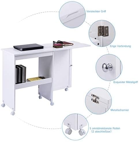 FANTASK 2 in 1 Nähschrank & Schreibtisch klappbar, Nähtisch aus Holz mit 3 Einlegeböden für Spulen &