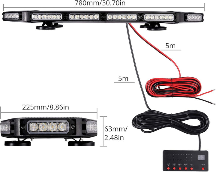 Justech 72LEDs Recovery Strobe Warnlicht 216W 21 Blitzmodi Auto Notblitzleuchte IP65 Bernstein Warnl