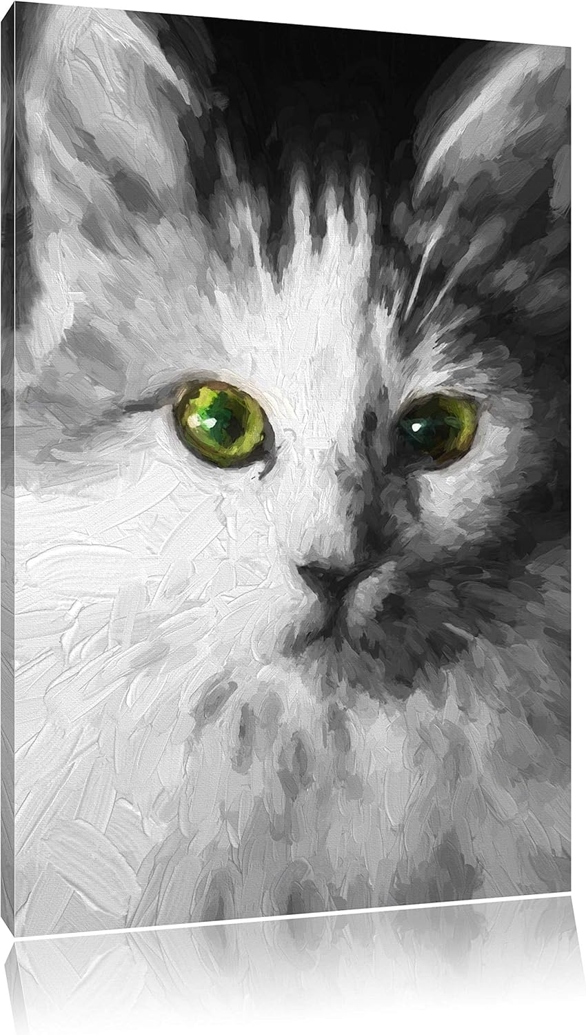 anmutige Katze schwarz/weiss Deluxe Format: 100x70 cm auf Leinwand, XXL riesige Bilder fertig gerahm