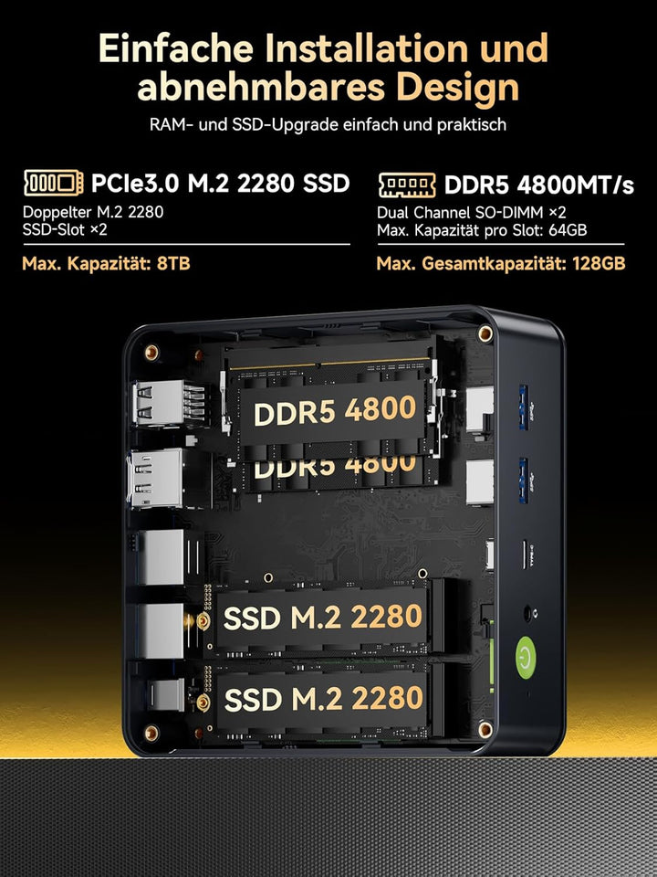 GMKtec Mini PC Ryzen 5 7640HS (stärker 6800H) mit grafikkarte AMD 760M, 16GB DDR5 RAM 512G PCIe3.0 S
