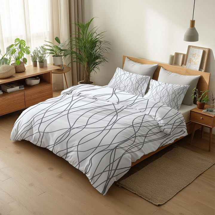 XCQHZYQ Bettwäsche-Sets Geometrische Linien Bettwäsche 180x200 cm Weiche Mikrofaser Allergiker 3 Tei