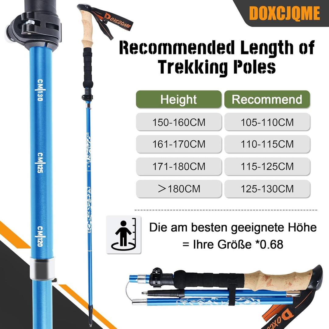 Wanderstöcke Faltbar Aluminium 2Pack Trekkingstöcke Nordic Walking Stöcke Damen Herren 110-130cm Lei