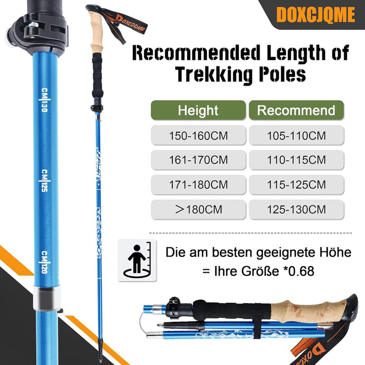 Wanderstöcke Faltbar Aluminium 2Pack Trekkingstöcke Nordic Walking Stöcke Damen Herren 110-130cm Lei