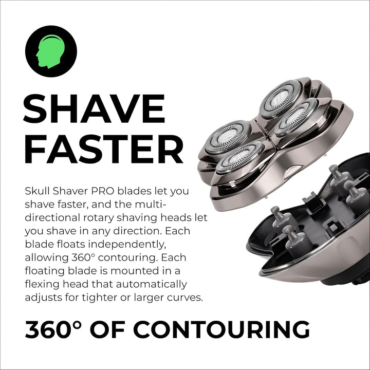 Skull Shaver Forte PRO 4-Kopf-Ersatzklinge Kompatibel mit Pitbull-, Palm- und Butterfly-Kiss-Rasiere