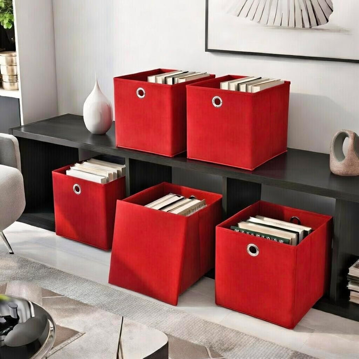 4er Set Rot Faltbox 32 x 32 x 32 cm Aufbewahrungsbox faltbar mit Deckel, Rot