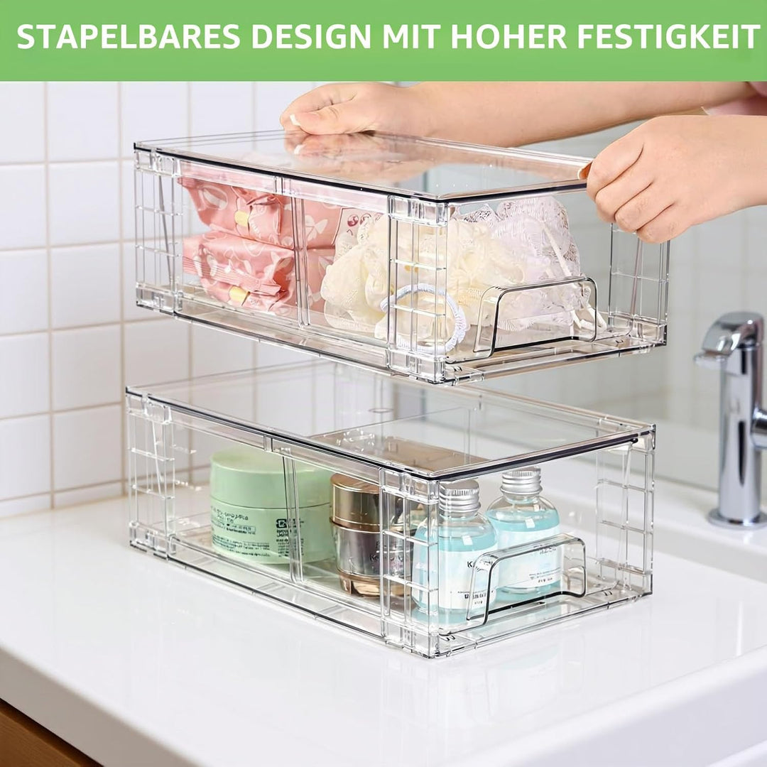 4er-Set Stapelbare Kleine Aufbewahrungsschubladen, Acryl Organizer mit Griffen, Kunststoffboxen für