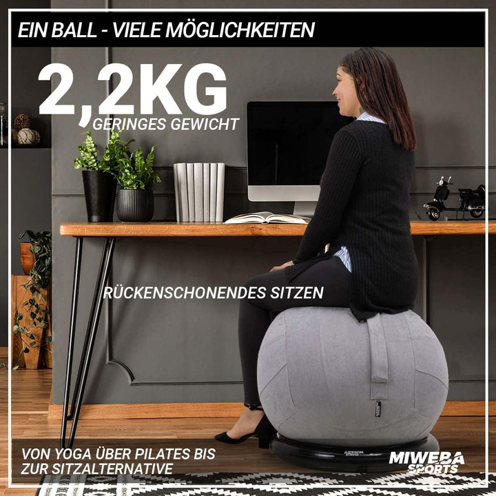 Miweba Sports Gymnastikball | 65 cm ∅ - Traglast 500 kg - Pilates Ball - Pezziball - 4in1 Set inkl B