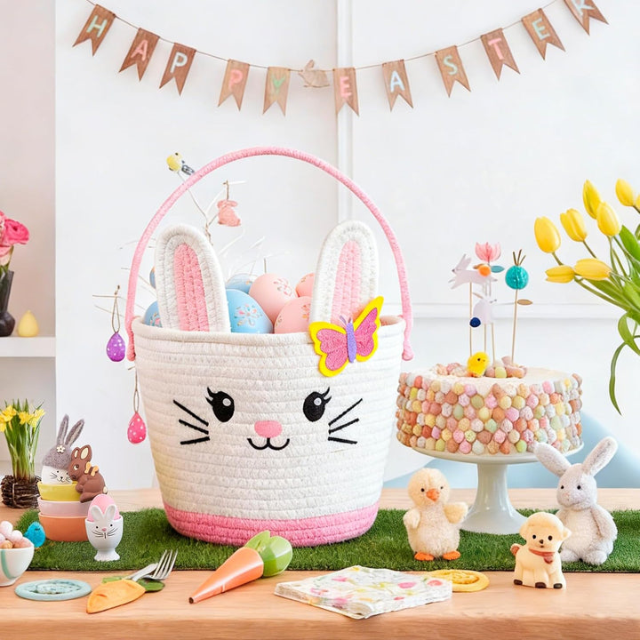 PinkSheep gewebter Korb für Kinder, Ostereier/Süssigkeiten Korb mit Griff, Niedliche Tier Lagerkörbe