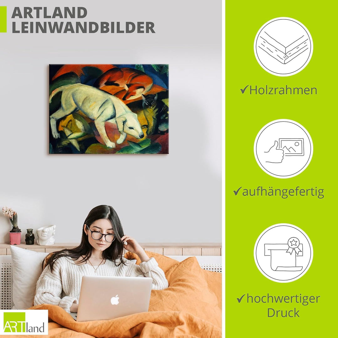 ARTland Leinwandbilder Wandbild Bild auf Leinwand 80x60 cm Wanddeko Abstrakte Kunst Idyll Drei Tiere