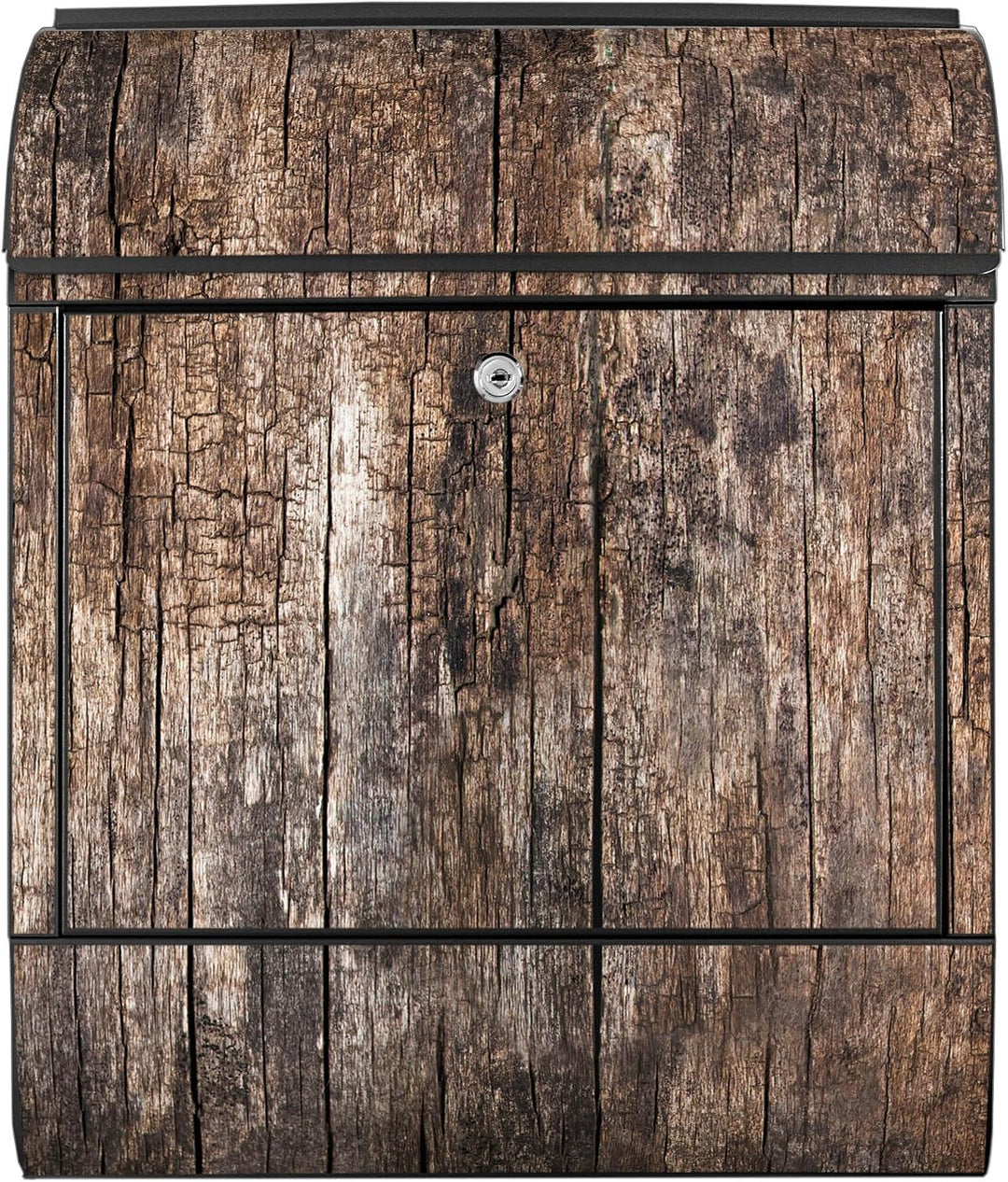 banjado® Design Briefkasten mit Motiv Altes Holz 39x47x14cm &amp; 2 Schlüssel - Briefkasten Stahl schwar