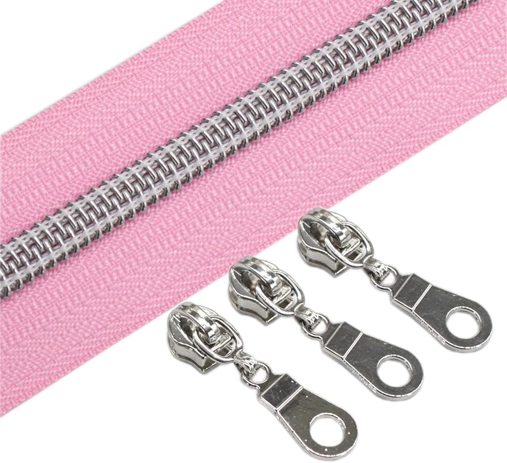 YaHoGa 9 m silberfarben endlos Reissverschluss Meterware Pink reissverschluss 6mm-Spirale + 25 Nonlo