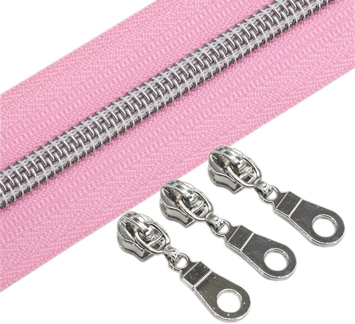 YaHoGa 9 m silberfarben endlos Reissverschluss Meterware Pink reissverschluss 6mm-Spirale + 25 Nonlo