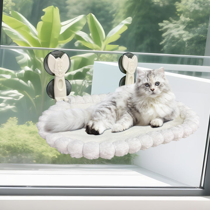 Katzen Fenster Hängematte - Weiches Kaninchenfell-Imitat, Faltbar & Abnehmbar, Robuster Metallrahmen