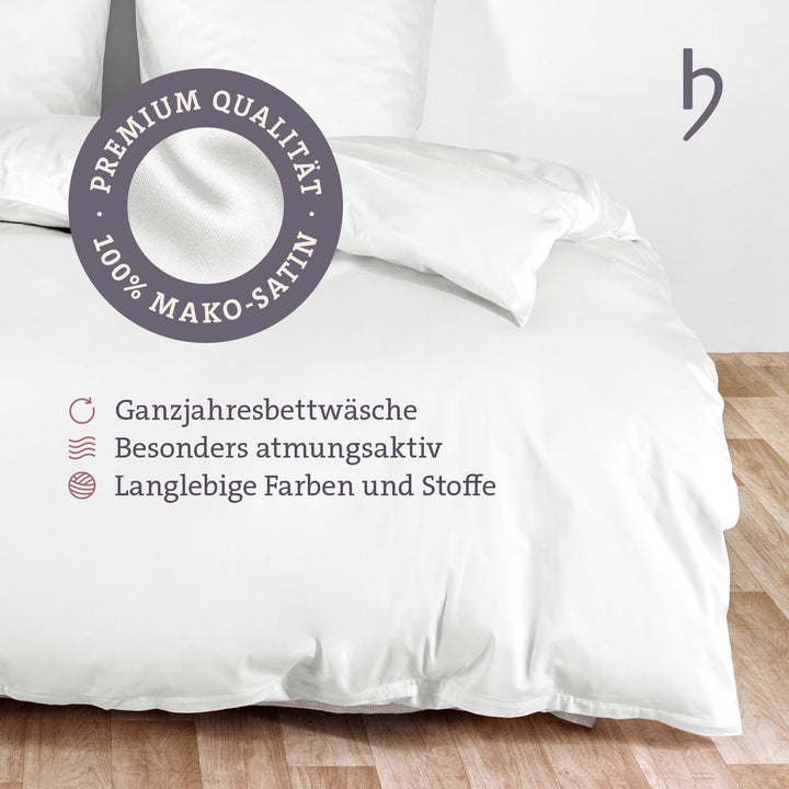 herzbach home Mako-Satin Bettwäsche | 100% Baumwolle | atmungsaktiv & kuschelig weich | Uni einfarbi