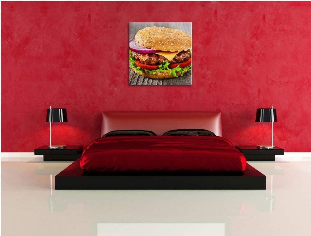 Leckerer Cheeseburger, Format: 70x70 auf Leinwand, XXL riesige Bilder fertig gerahmt mit Keilrahmen,