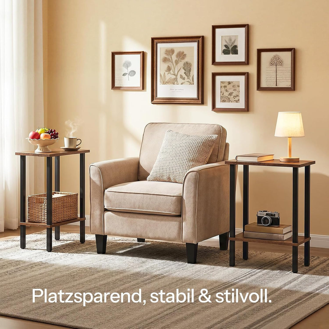 HOOBRO 2-stöckiger Beistelltisch, Couchtisch, schmaler Sofatisch, Nachttisch, für Snacks, kleine Räu