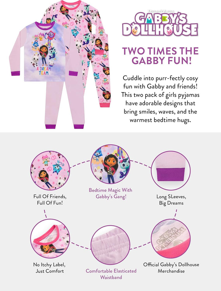 DREAMWORKS GABBY'S DOLLHOUSE Schlafanzüge 2Er-Pack | Duo Schlafanzüge Für Mädchen | Zweierpack Schla