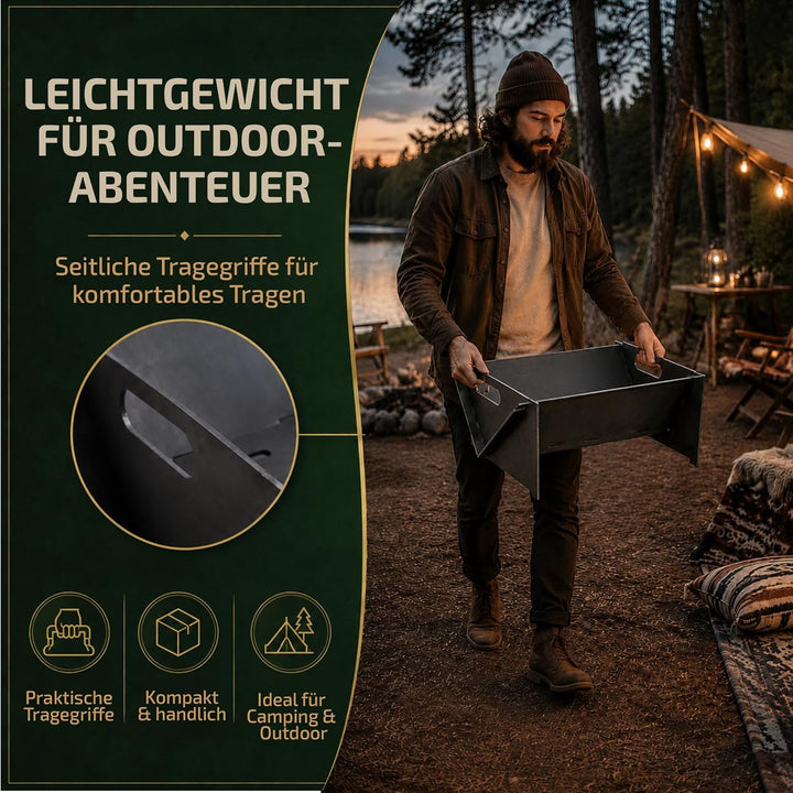 CAMBEL Feuerschale 4mm Stahl Camping Grill, tragbare Feuerstelle Outdoor, Stecksystem zerlegbar, kom