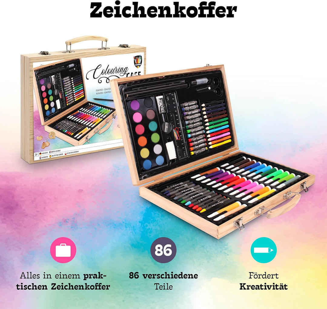 Grafix Malset für Kinder 86 Stück Malkoffer Malerei Set - Buntstifte, Filzstifte, Wachsmalstifte, Wa