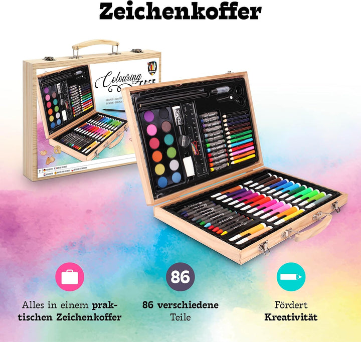 Grafix Malset für Kinder 86 Stück Malkoffer Malerei Set - Buntstifte, Filzstifte, Wachsmalstifte, Wa