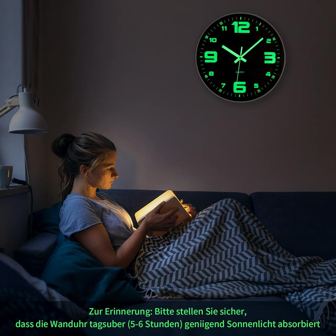 Leuchtend Wanduhr Ohne Tickgeräusche Lautlos 30cm Quarz Modern Gross Batterie Betriebene Wanduhr Ein