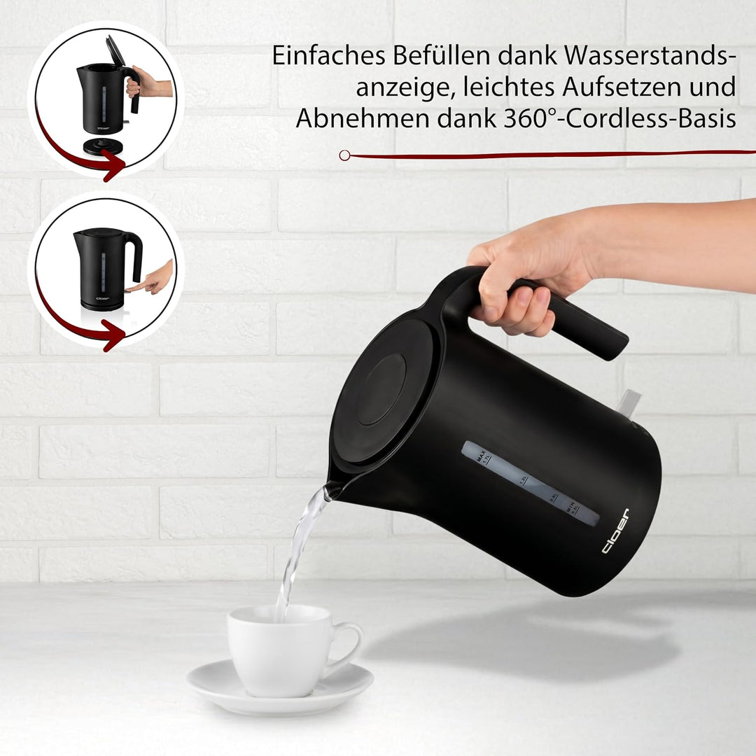 Cloer 4110 Wasserkocher, 2200 W, grosse Wasserstandsanzeige, Kalkfilter, Trockengeh- und Überhitzung