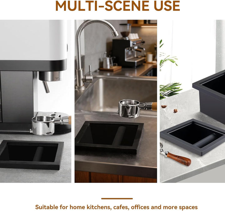 Desktop-Kaffeeklopfbox, bodenloser Gummi-PTFE-Kaffeesatzbehälter, quadratischer Kaffeeabfalleimer fü