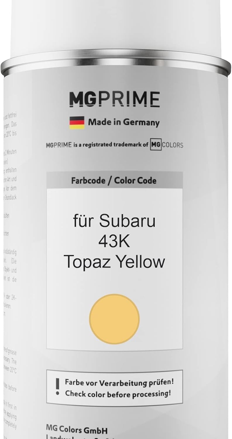 MG PRIME Autolack Sprühdosen Set für Subaru 43K Topaz Yellow Basislack Klarlack Spraydose 400ml