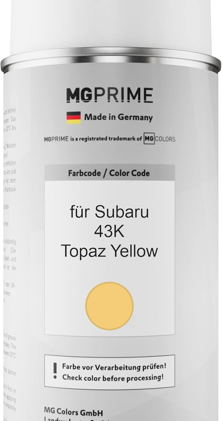MG PRIME Autolack Sprühdosen Set für Subaru 43K Topaz Yellow Basislack Klarlack Spraydose 400ml