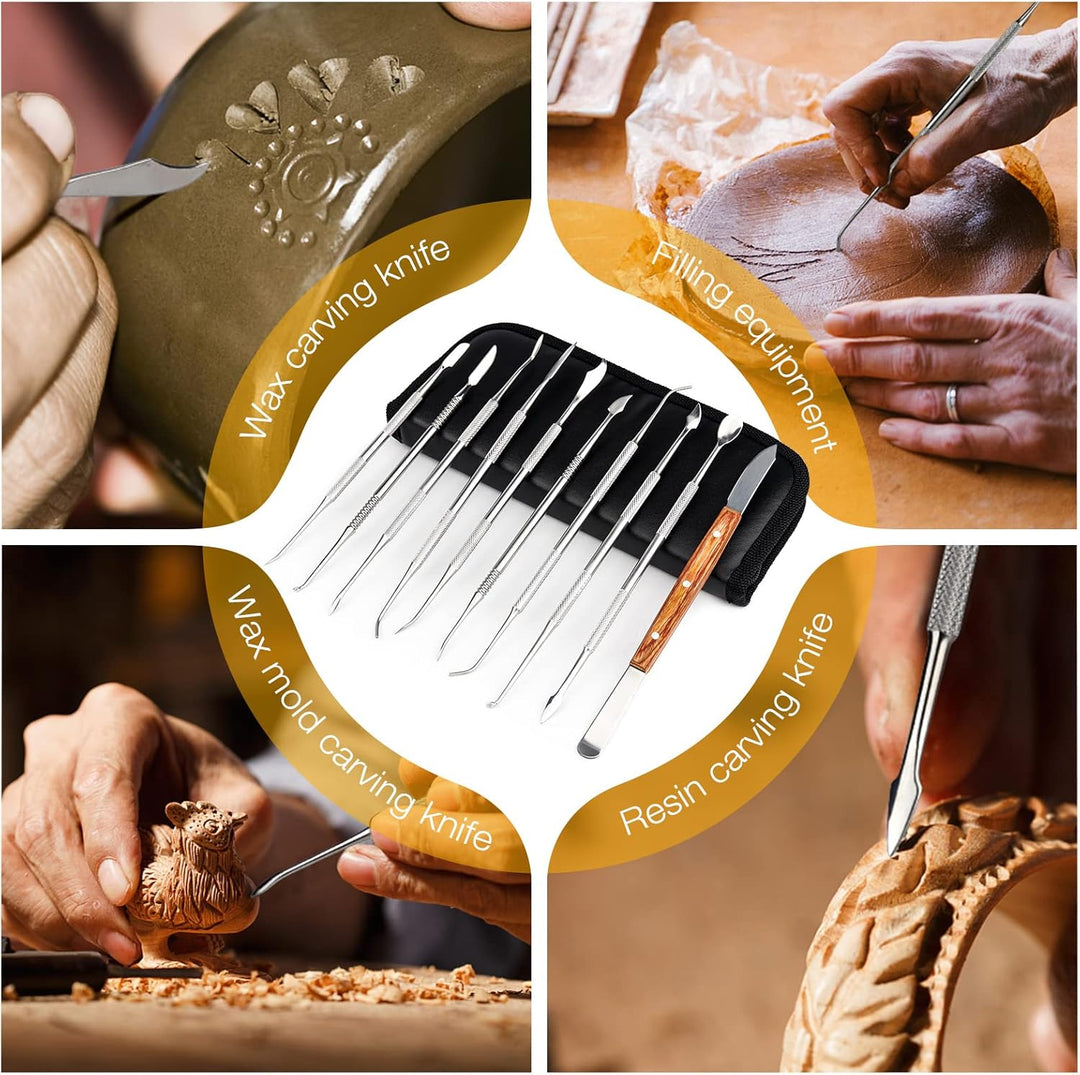 MOPOIN Modellierwerkzeug, 10 Stück Töpferwerkzeug Set Edelstahl Ton Werkzeug mit Tragetasche, Doppel