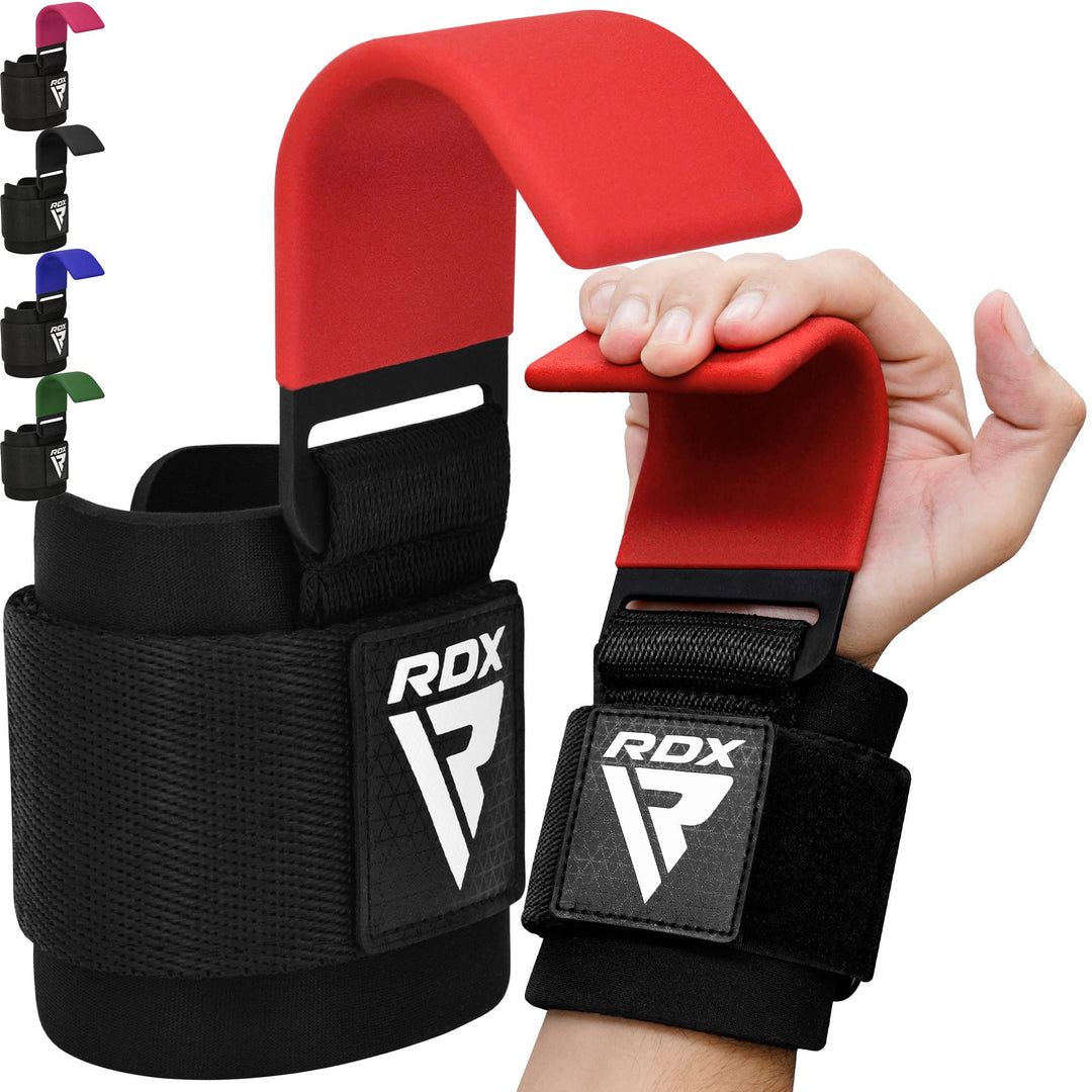 RDX Zughilfen Haken Krafttraining, 8mm Gepolstert Handgelenkschutz, Profi Bodybuilding Gewichtheben