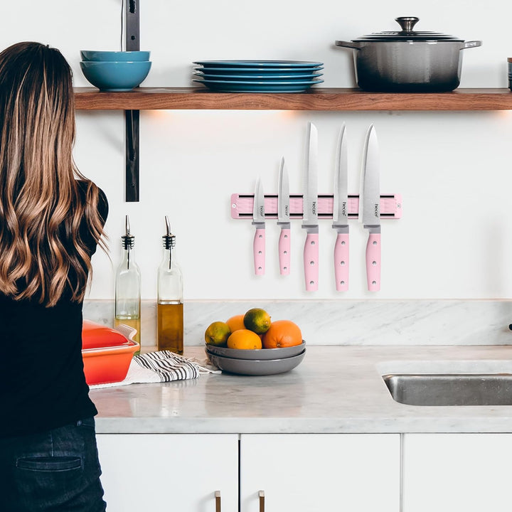 hecef Messer Magnetleiste mit 5 Teilig Scharfe Küchenmesser Set, 33 cm Messerhalter Magnetisch mit E