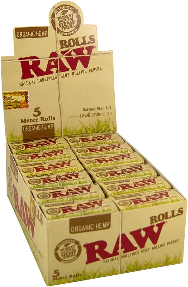 RAW Organic Rolls Slim 5 Meter Länge Ungebleichte Hanfblättchen 12x Rolls