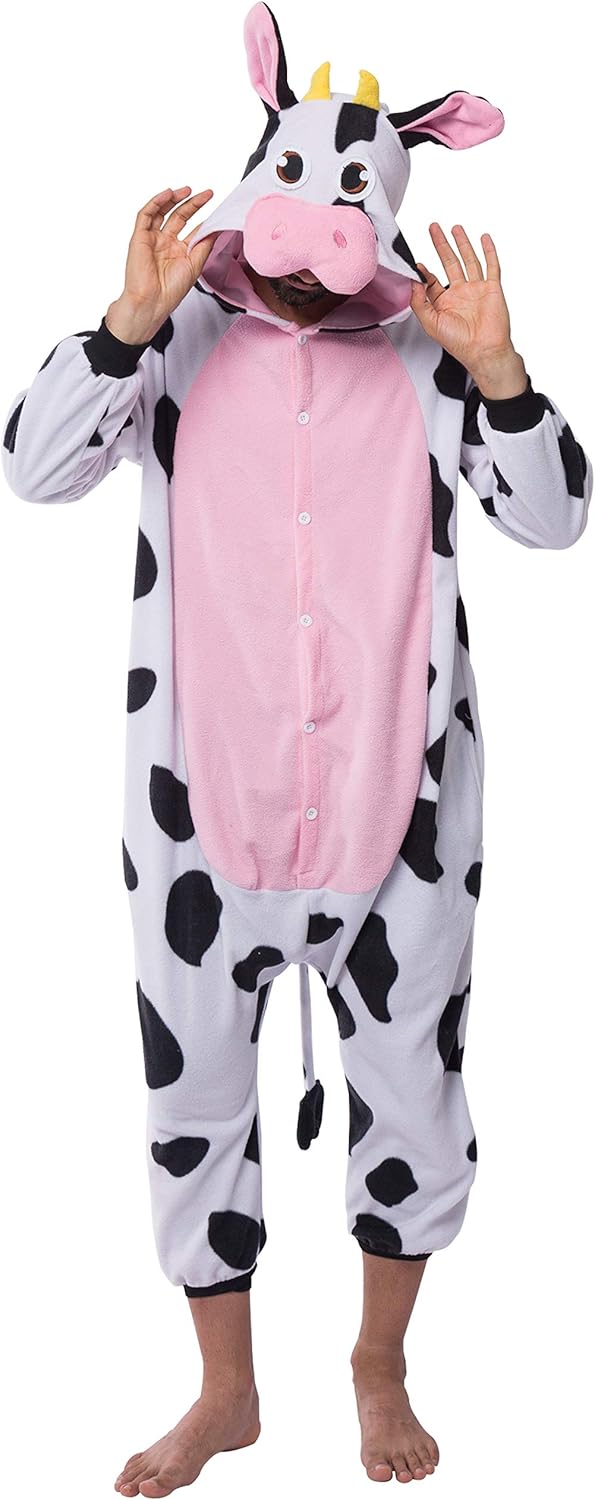 Spooktacular Creations Unisex Erwachsene Plüsch Pyjama Schlafanzug, Damen Herren Onesie Jumpsuit Kuh
