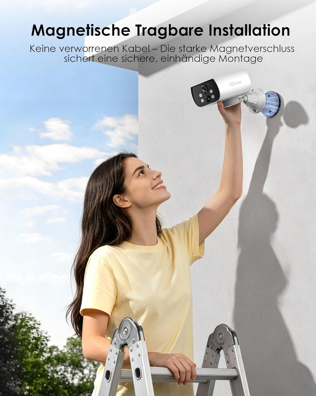 5MP Überwachungskamera Aussen Akku, Magnetische Montage, Kabellose Solarkamera für Aussen, 300° Hori
