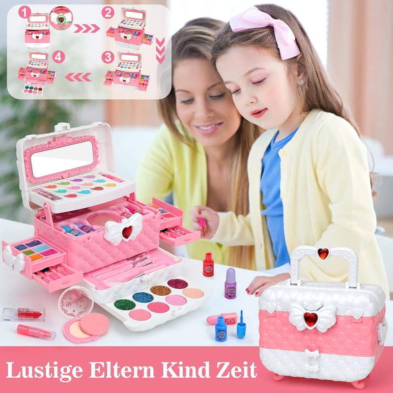 Kinderschminke Set Schminkkoffer Mädchen - 55Pcs Waschbar Kinder Schminke für Mädchen, Kinder Schmin