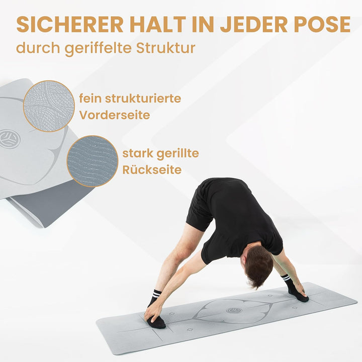 Yoga Matte – Rutschfeste Sportmatte in Deutschland entwickelt – 2 Komfort-Dicken – Formstabile Yogam