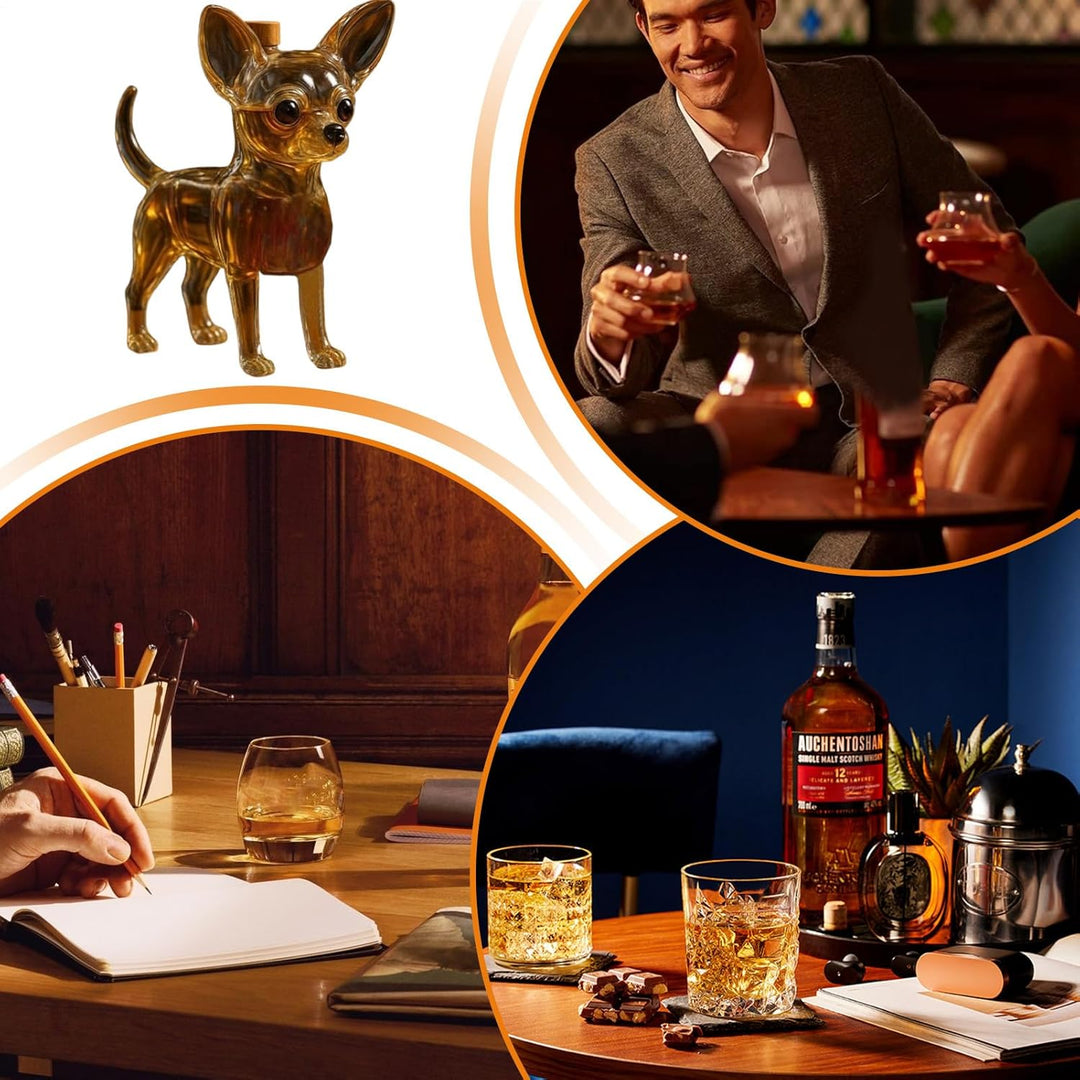 Chihuahua Whiskey Karaffe, Chihuahua Whiskey Dekanter 350ml Lustig Hund Glasflasche Tischdekoration