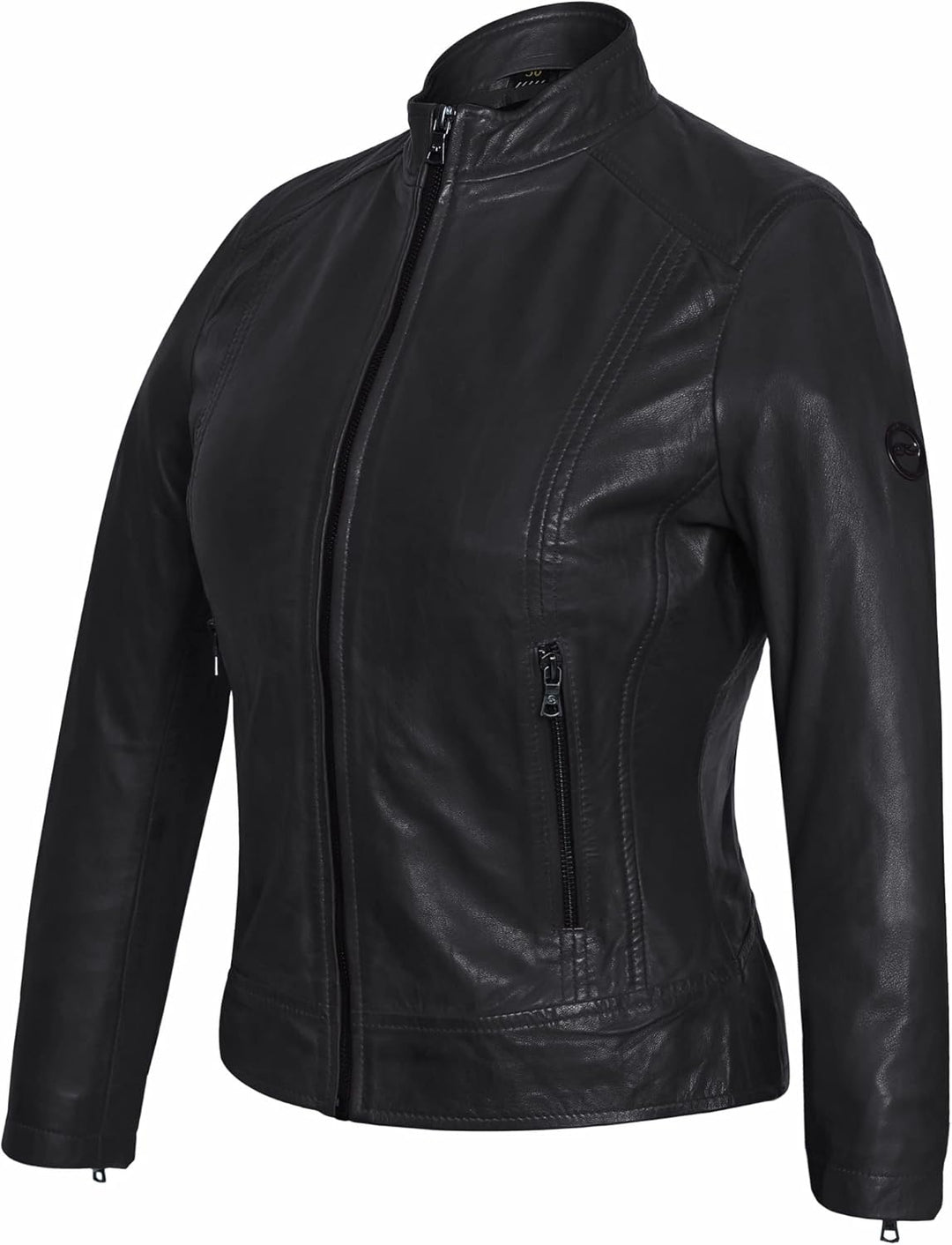 Bluepiel Damen Lederjacke KLARA Bikerjacke mit Stehkragen - Modernen Echtleder Jacke aus Lammnappa L